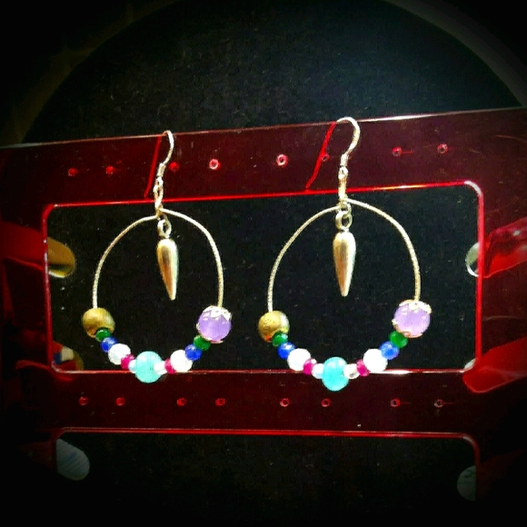 Moonstone, Ruby, Apatite, 925S Earrings. 3" - Picture 3 of 4